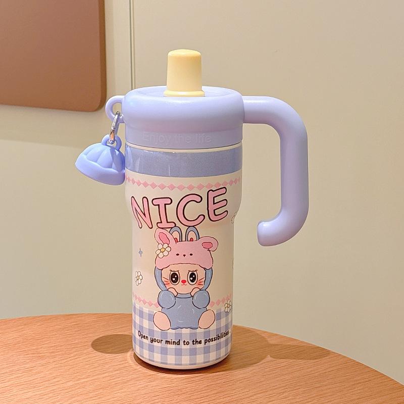 316 Cute Cartoon Kitten Bingba Cup Outdoor Portable Large-capacity Thermos Cup High-value Girl Straw Cup