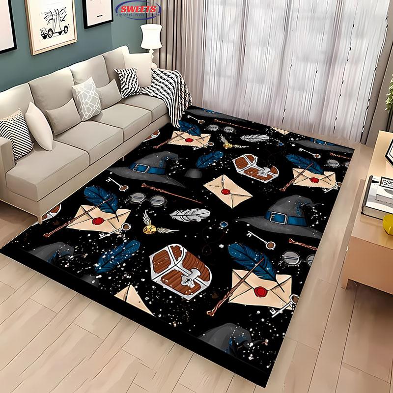 3D Magic Props Pattern Magic Hat Wand Floor Rug Carpet for Living Room Bedroom Sofa Mat Kitchen Doormat Non-slip Floor Mat Gift