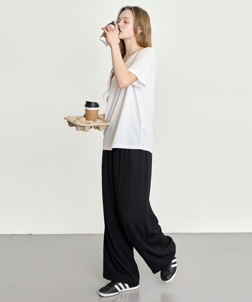BASIC HOUSE Women'S Breathable Elastic Waist Wide Pants Black