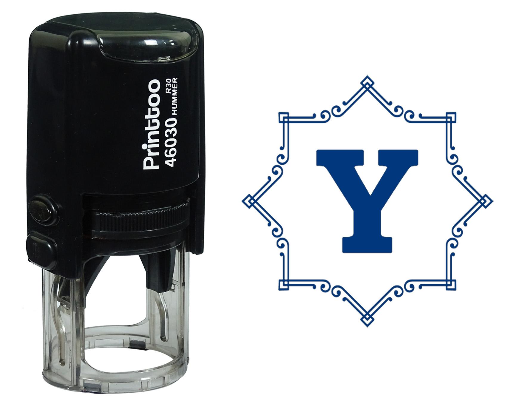 

Printtoo Восьмикутник Кельтський Вихор Рамка Алфавіт Y Монограма Самонабірний Гумовий Штамп Офіс 30 mm Diameter (Approx) синій