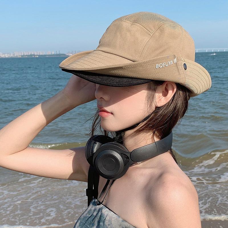 Outdoor climbing hat men's spring and autumn niche design trendy brand double brim one hat two wearing sunscreen bucket hat women