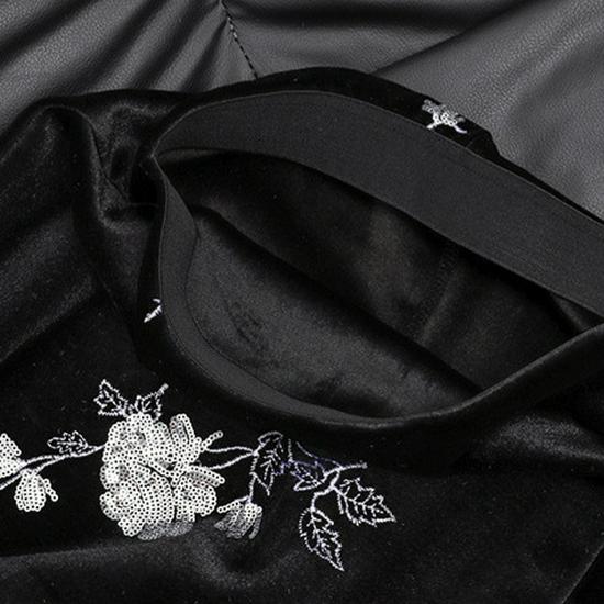 Heavy Industry Embroidery Sequins Velvet Plus-Size Black A-line Winter Skirt