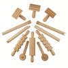 12pcs Wooden Clay & Dough Tool Set - Includes Roller, Hammer, Stamps In Various Shapes for DIY Pottery & Crafts - PVC-Free, Perfect for Art Projects
