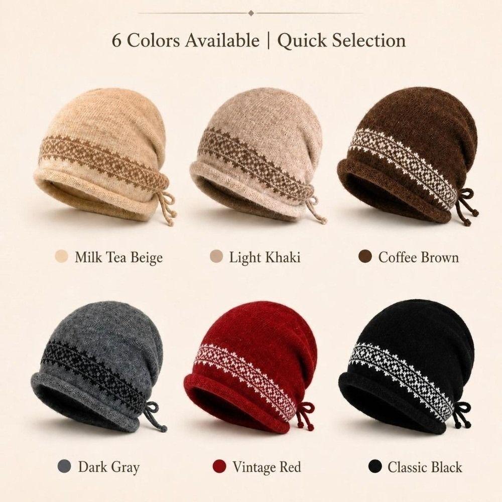 Vintage Women's Beanie Slouchy Fit Jacquard Knit Hat Durable Drawstring Knit Cap Daily Commute