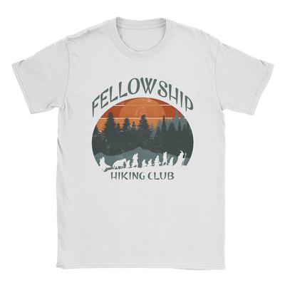 L-Lords Of The R-Rings Fellowship Hiking Club T Shirt Men 100% Cotton Vintage T-Shirts Round Neck Tee Shirt Short Sleeve Merch