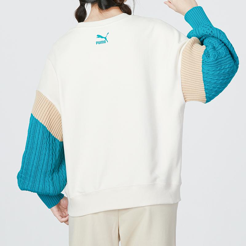 Puma Spliced Sports Casual Crew Neck Sweatshirt Women Tops White 537968-65