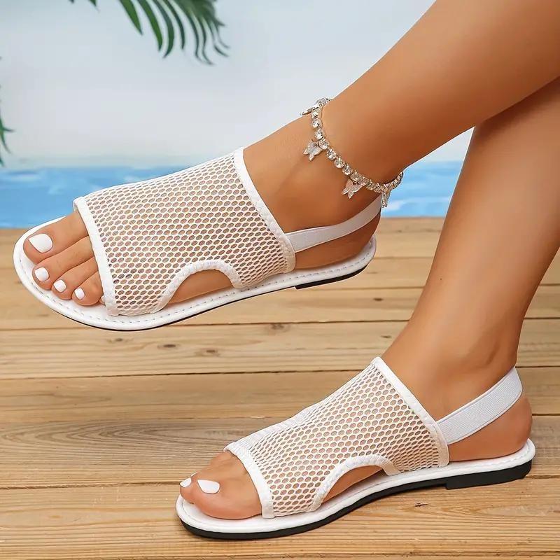 Womens Ultra-Breathable Mesh Slip-On Sandals 2025 Summer New Casual Flat Bottom Breathable Mesh Sandals Beach Walking Shoes