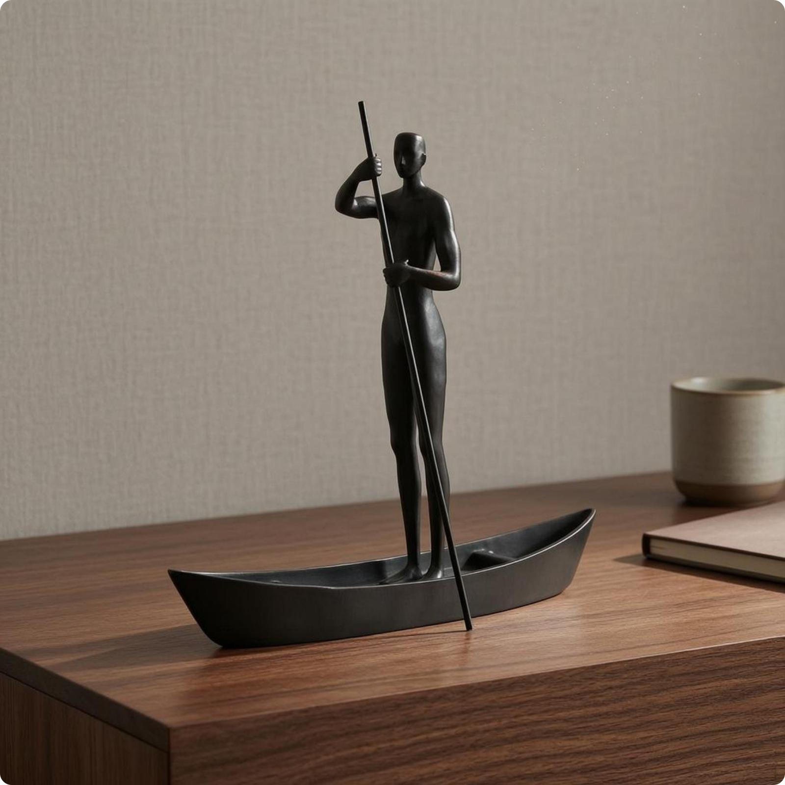 Human Figure Sculpture Decorative Textured Metal Modern Abstract Figurine for Office, a 35x13x33cm