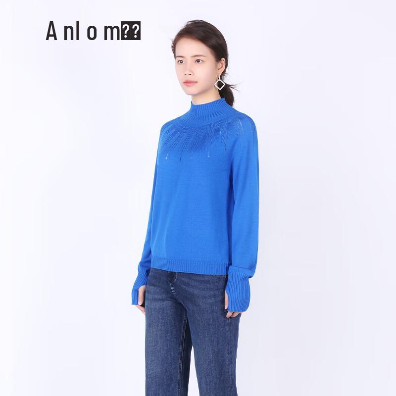Anlom Women's Nordic Blue High-Neck Wool Knit Sweater