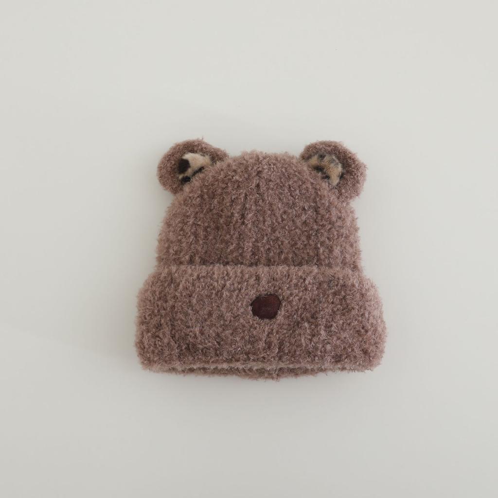 Cute Eared Bear Knitted Plush Hat for Women Warm Ear Protecting and Face Enhancing In Autumn and Winter New Autumn and Winter Style