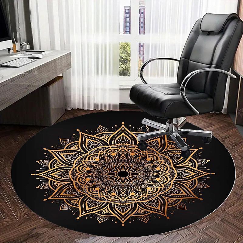 1pc Office Carpet Chair Mats Golden Mandala Pattern Perfect for Decorating Office Chairs, Living Rooms, Or Bedrooms