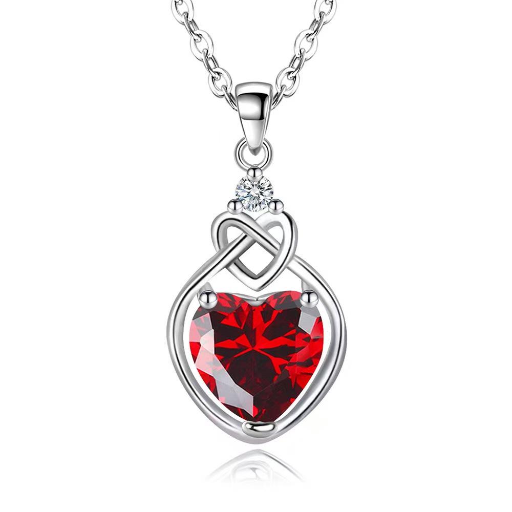 Heart-Shaped Ruby Pendant Necklace, Earrings & Adjustable Ring Set
