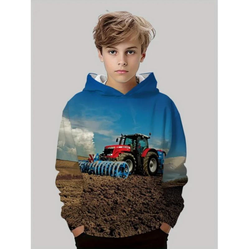 Jungen Mode 3D Druck Auto Traktor Hoodies Kinder Sweatshirt Hoodies Jungen Oberteile Herren Trainingsanzüge Outdoor Kleidung Outdoor Hoodies
