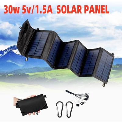 30W Portable Folding Solar Panel with 5V USB for Outdoor Camping