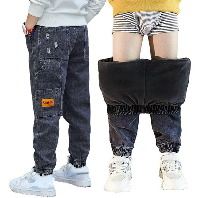 Autumn Winter Boys Jeans 4-13 Years Old Kids Jeans Pants Baby Boys Jean Kids Plus Velvet