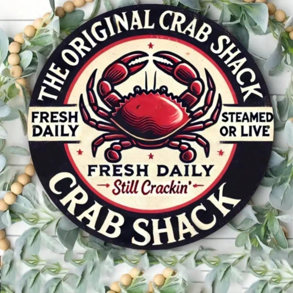 Crab House Metal Sign Wall Art for Kitchen Bar Cafe Home Decor Halloween Gift