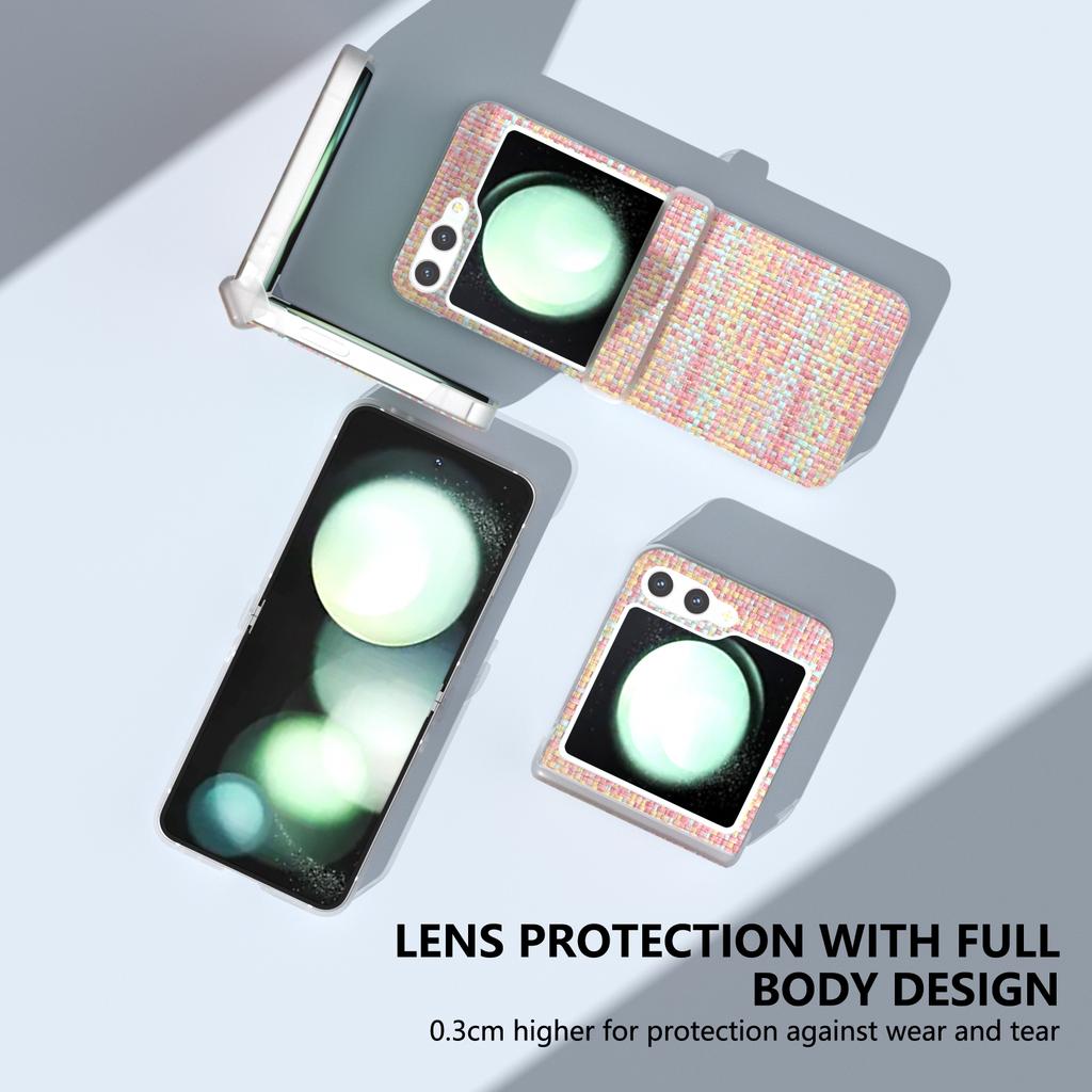 For Samsung Galaxy Z Flip5 5G Case Colorful Plaid Texture Leather Phone Cover Matte Frame Hinge Protection