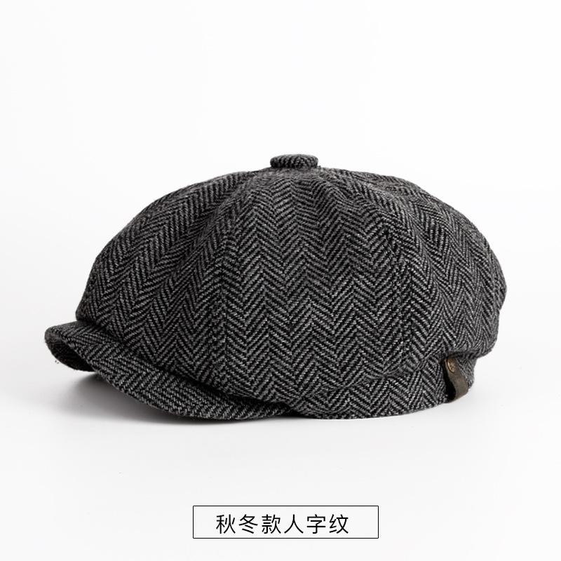 Vintage Spring And Autumn Casual Wool British Octagonal Hat Men'S Cap Beret Men'S Trendy Women'S Newsboy Hat