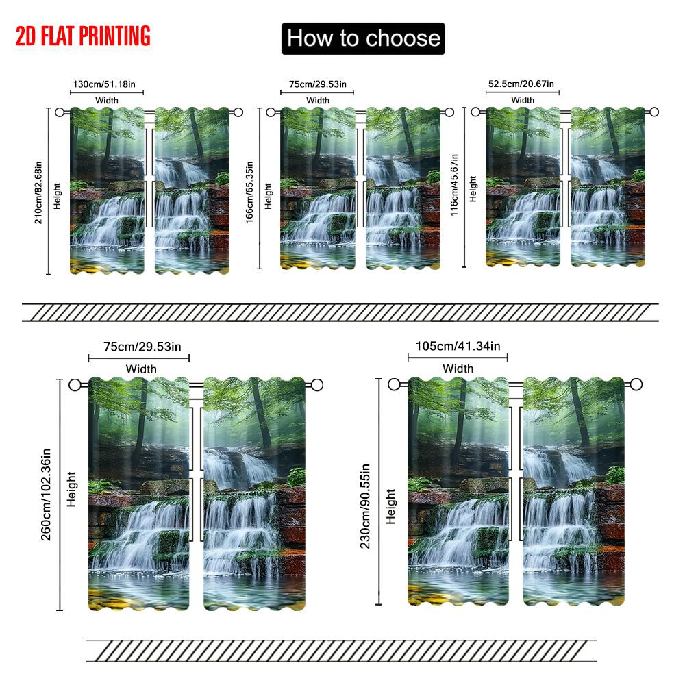 2pcs  2D plane printing Creative Curtains Waterfall Landscape Versatile 100% Polyester (without rod) Holiday for Bedroom &