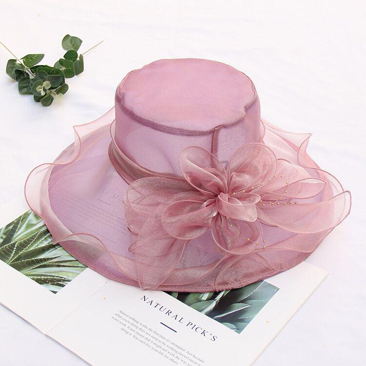 Damen Europäischer & Amerikanischer Sommer Hut mit breiter Krempe Organza Netz Sonnenhut