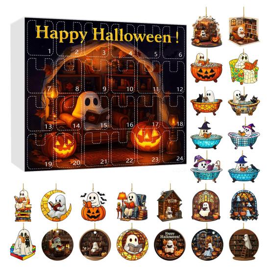 1 Set Halloween Ghost Countdown Calendar 24 Days Spooky Reading Bubble Bath Ghost Ornament Advent Calendar Holiday Bookworms Gift