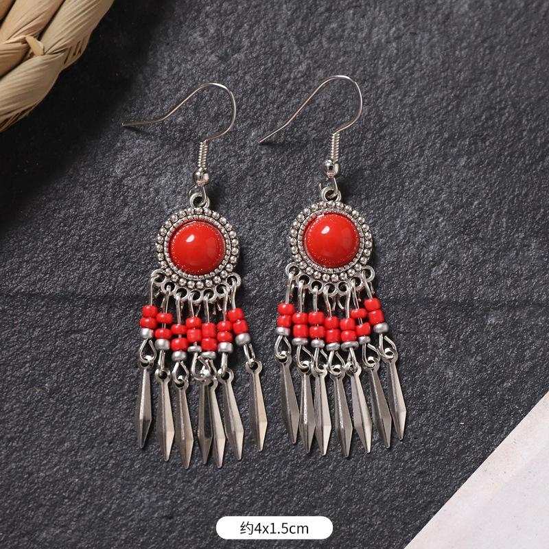 Bohemian earrings retro personality simple long fringed earrings women's high-end vacation style earrings