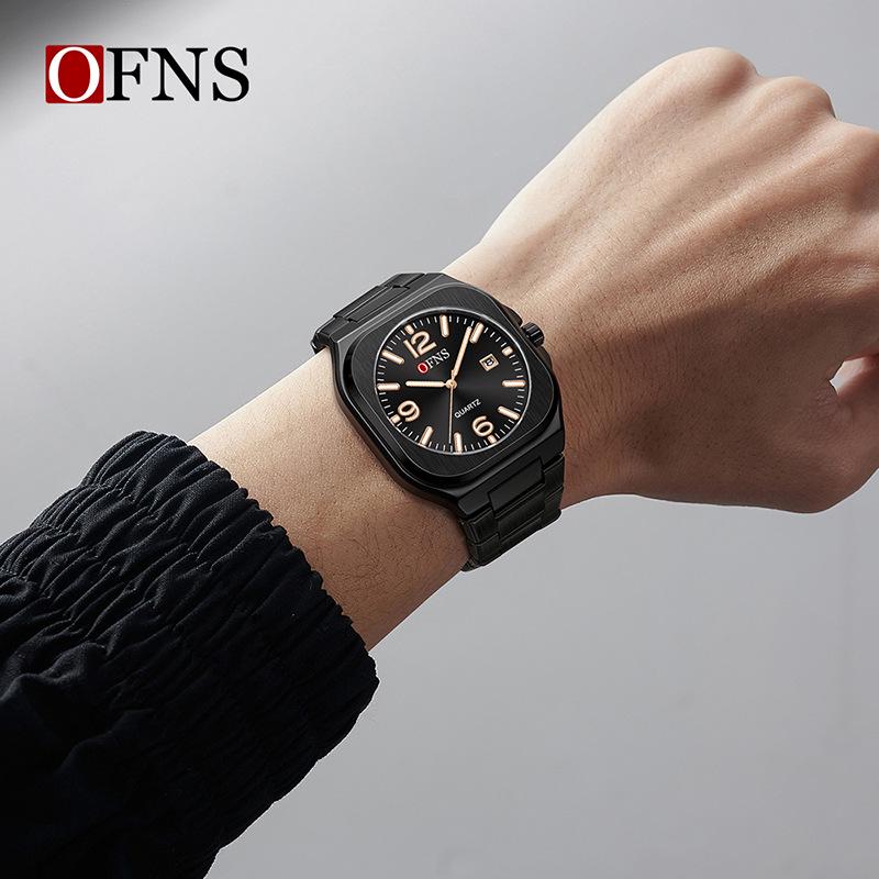 Oufanni Men's Waterproof Quartz Wristwatch with Silicone Steel Strap, Luminous Dial, and Calendar Function.