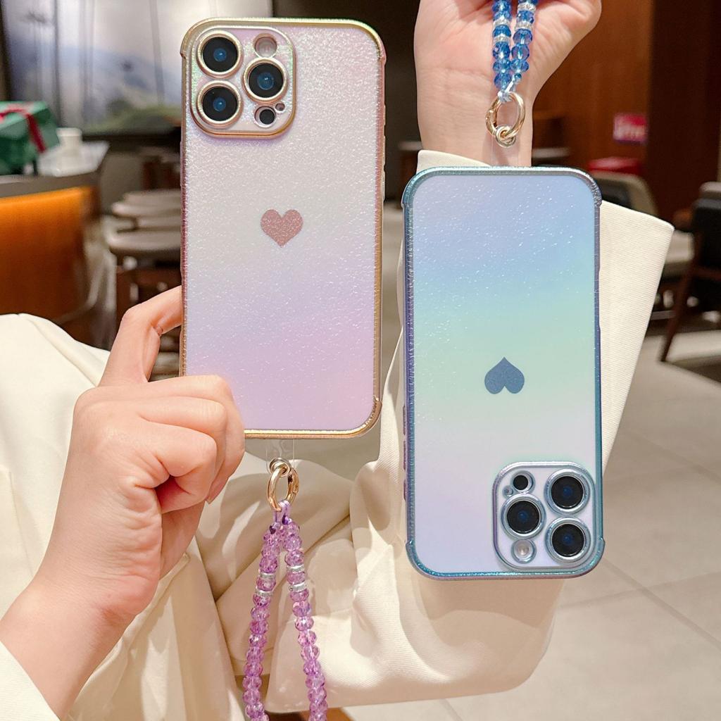 Applicable iPhone16Promax silk side love mobile phone case Apple 15 protective case crystal lanyard