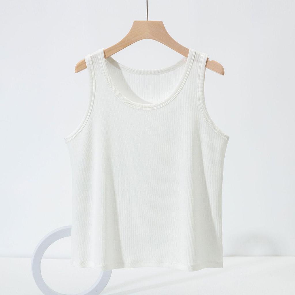 Plus Size Threaded Cotton Round Neck Vest - Spring/Summer Elastic Camisole for Women
