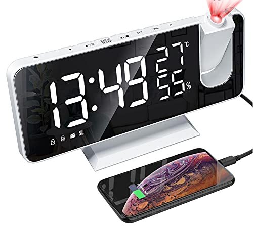 yiteng Digital Clock, Multi-Function Alarm Clock, LED Clock, Snooze, Clock Radio, Wall/Ceiling Projection, Mirror, Temperature/Humidity, FM Radio, Mir