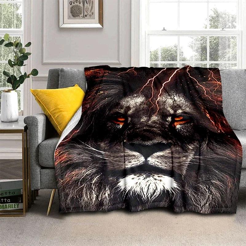 Wildlife Fierce Lion Throw Blankets, Soft Flannel Fleece Blanket Microfiber Cozy Bed Cover for Teen Boys Bedroom African Animal