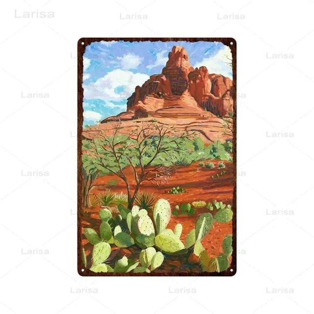 Vintage Floral Metal Plaque  Green Plants  Cactus Tin Sign  Wall Decoration for Garden Kitchen Living Room  Iron Painting Home D