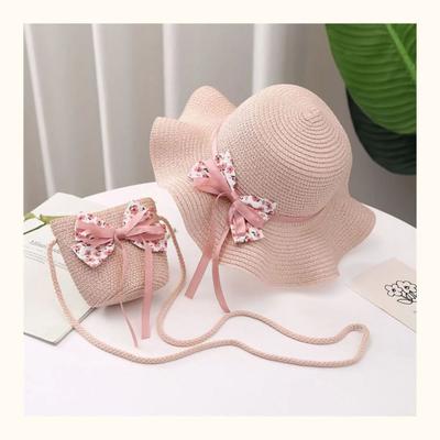 Chapeau de Soleil d'Été pour Filles Chapeau de Paille Sac Mode Protection Solaire Enfant Pour Filles Chapeau Cool Sac à Main Mignon Respirant Accessoires Bébé