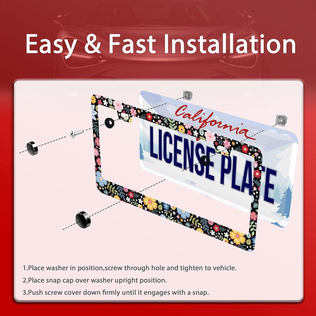 Personalise Colorful Floral Flowers License Plate Frame License Plate Frames Car Universal Stainless Steel Accessories Cars Decor With 2 Holes And