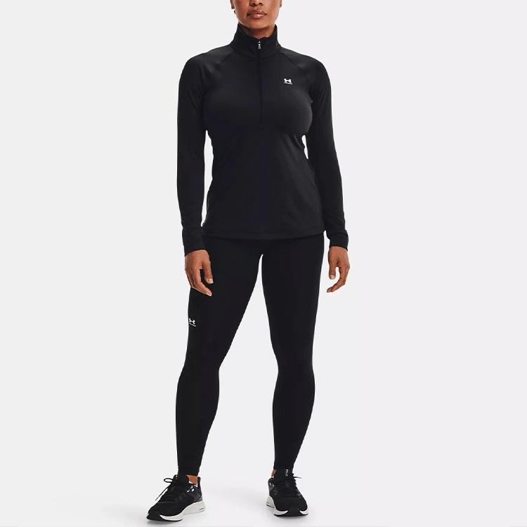 Under Armour Authentics ColdGear® Printed Sports Half-Zip Stand Collar Long Sleeve T-Shirt Women Tops Black 1368699-001