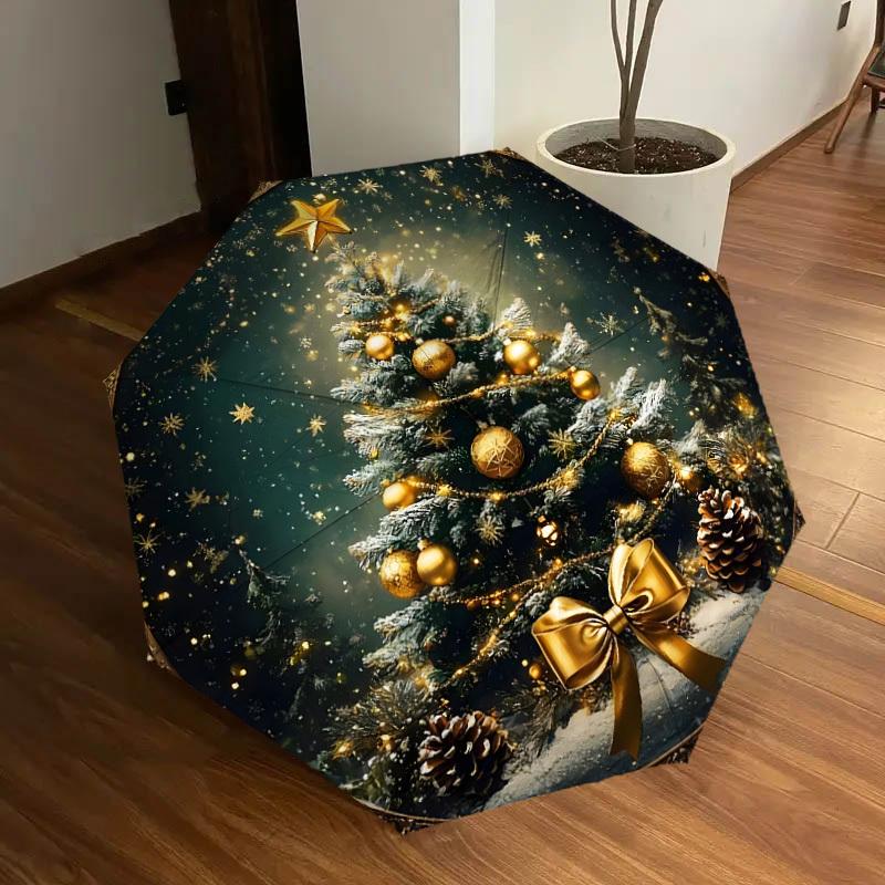 1pc Golden Christmas Tree Decorations Umbrella with Plastic Handle,Suitable for All Seasons Home Travel Outdoor UmbrellaDD1302