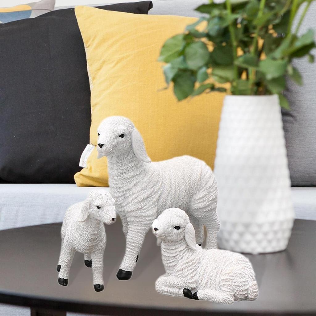 Bothyi Resin Figurine Lamb Ornament Decor for Garden Farm Yard Gifts Artificial Lamb Craft, 3 Lambs