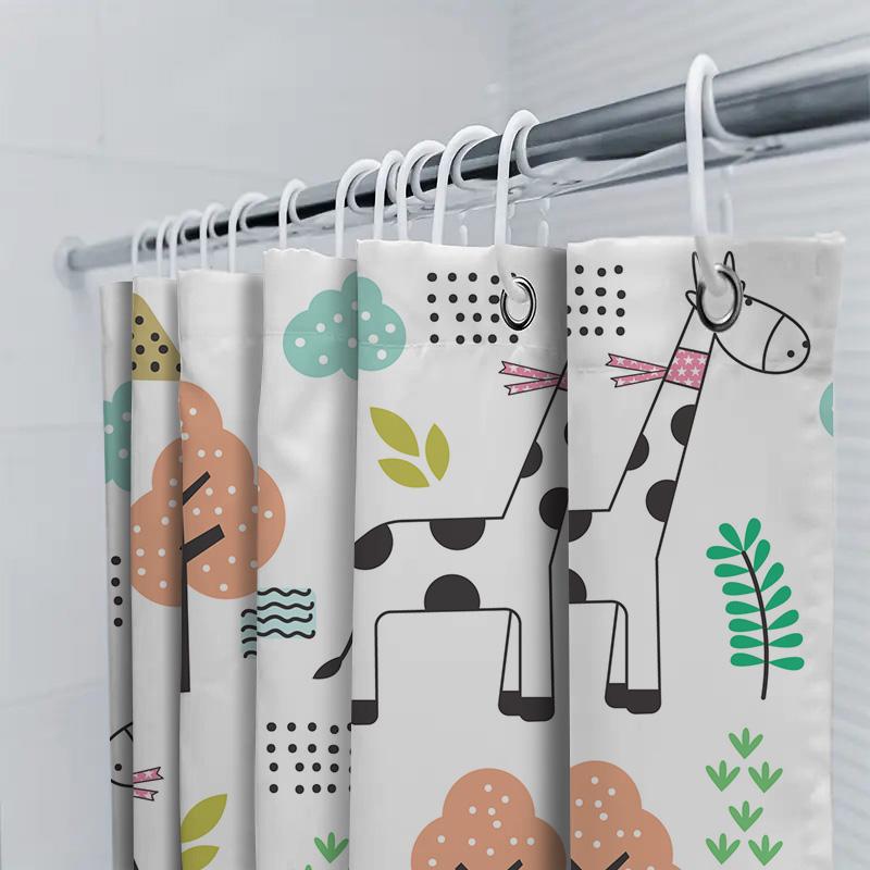 Giraffe Baum Duschvorhang Tierdruck Badematte Dekoration Für Kinder Badezimmer Niedliche Cartoon Heimdekoration Wasserdichtes Gewebe 3D Druck
