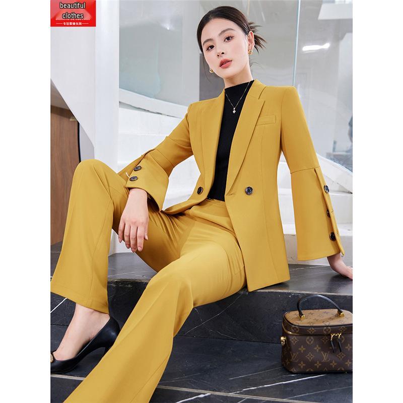 Women's Elegant Autumn/Winter Two-Piece Suit Set: Goddess Style Host with Wide-Leg Pants