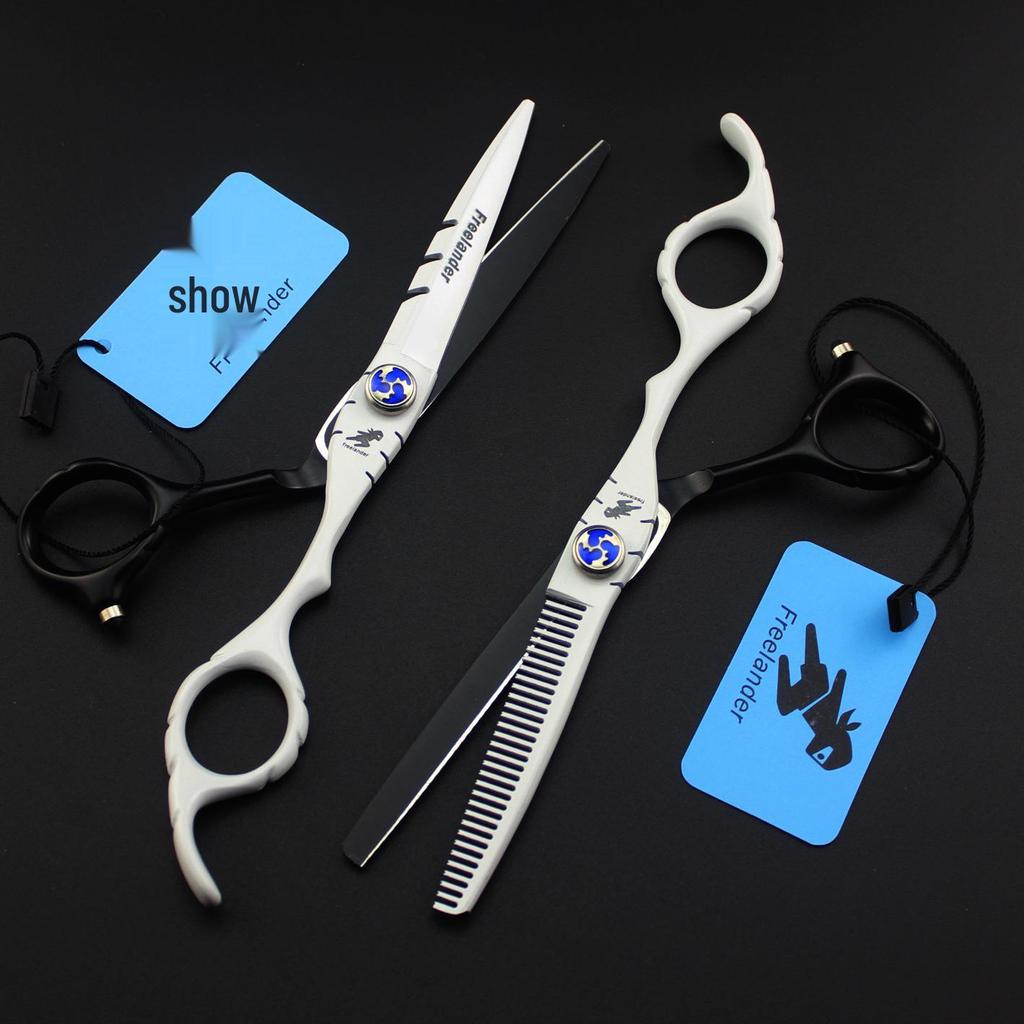 Black and White Baked Paint Gem Three-Tooth Styling & Thinning Scissors Set