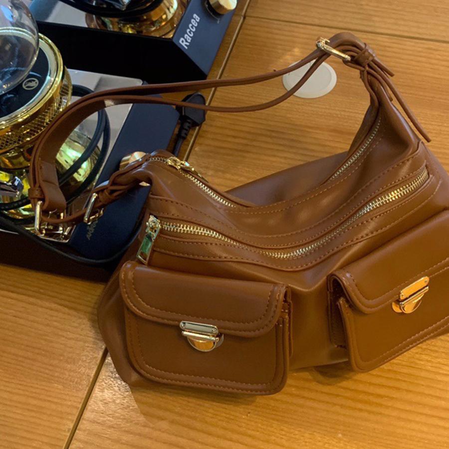 Koreanische Große Kapazität Einzelne Schulter Damen Tasche Vielseitig Vintage Pendler Unterarmtasche Herbst Mehrere Taschen Tragetasche Braun