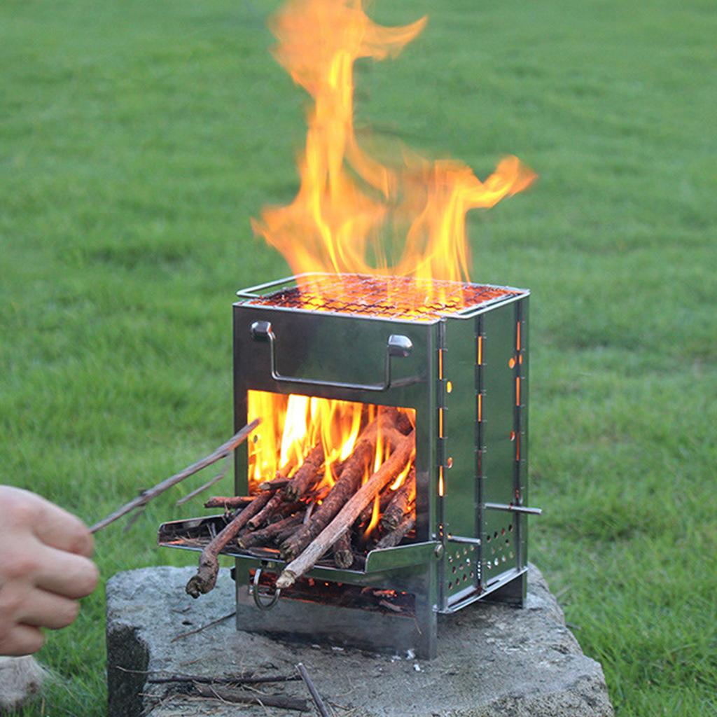 Integrated Folding Firewood Stove Outdoor Camping BBQ Grill Stainless Steel Plug Pin Type