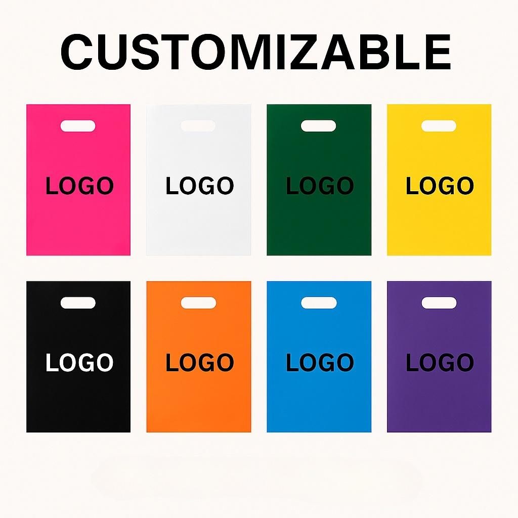 StoBag, 100 Pcs Customized Logo Multiple Color Shopping Bag With Handle Plastic Gift Bag (excluding printing fee)