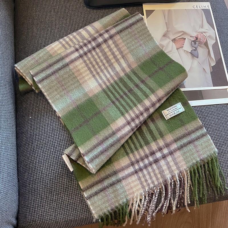 100% Wool Knitted Scarf Unisex Winter Warm Accessory Classic Plaid Long Neck Wrap Men Women