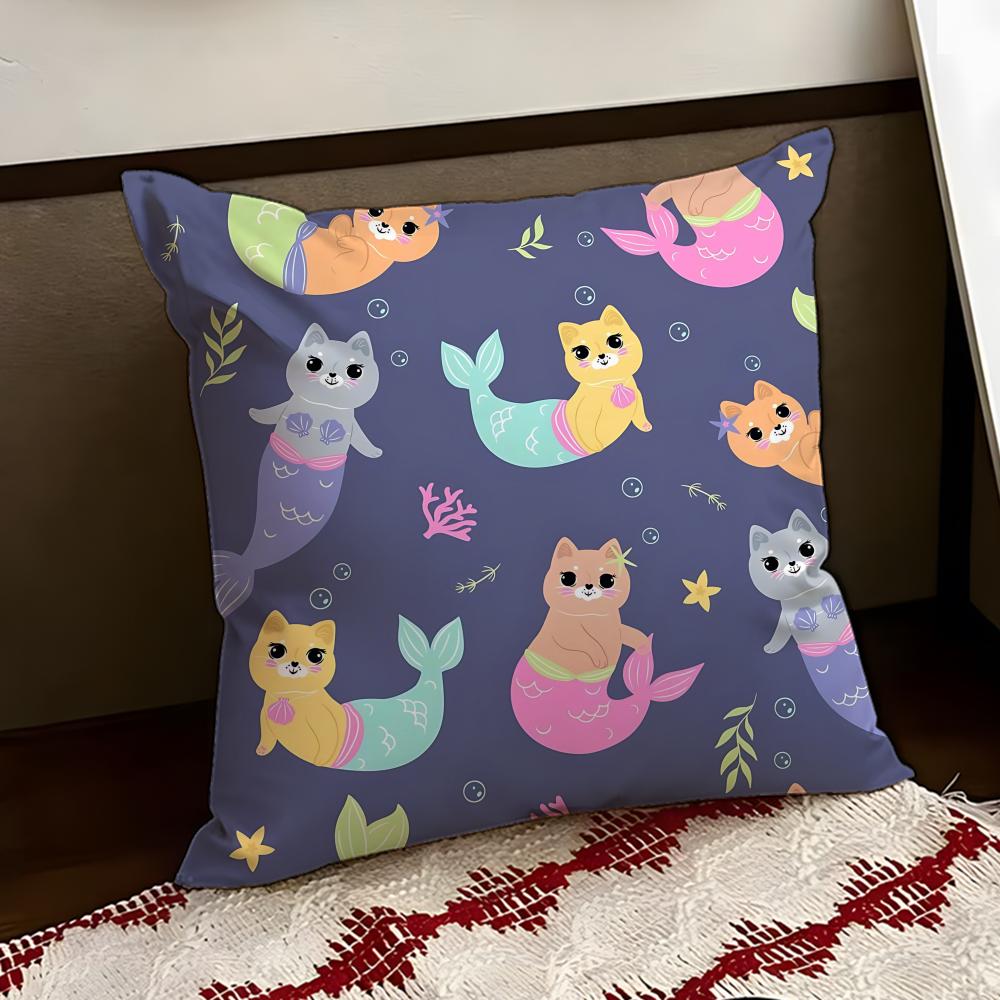 Sparkly Mermaid Cat Blast Cushion Cover Reversible Soft Durable Pillow Cover Home Car MultiScene Use for Daily Comfort
