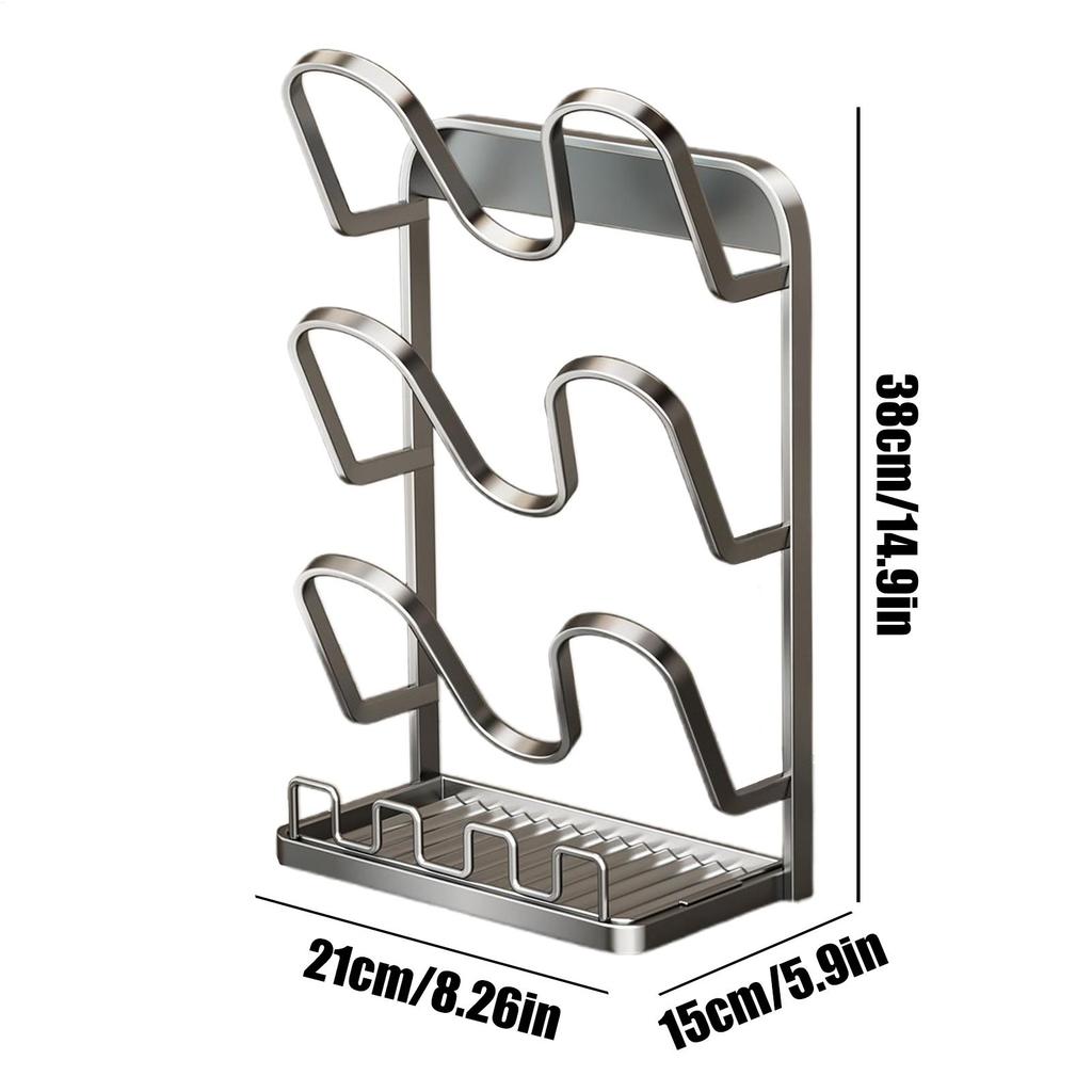 Pot Lid Holder Multi-Tier Stand With Drip Tray Pan And Pot Lid Storage Organizer For Spoon Fork Spatula Soup Ladle Towel Home