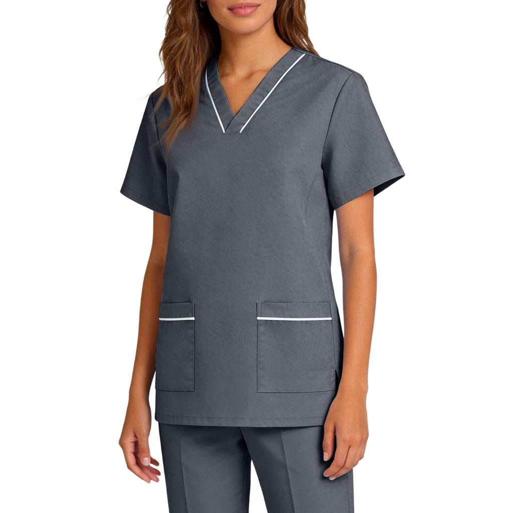 Women's Elastic Quick-Drying V-Neck Pocket Short-Sleeve Caregiver Work Uniform