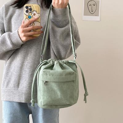 Cordtasche Damen große Kapazität Schulter Messenger Bag literarisch klein frisch Mori Serie Kordelzug Mund Eimertasche
