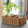 Luxshiny Rectangular Woven Storage Basket with 4 Compartments Table Divided Key Basket Box Wallet Tray Entryway Organizing Utensil Holder for Tissue