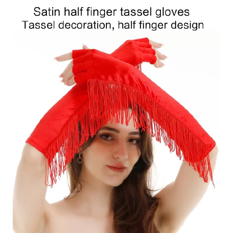 Evening Party Half Finger Gloves Long Length Fringed Gloves Club Arm Sleeves Bachelorette Party Costume Stage Gloves